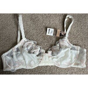 Sans Complexe 34C Bra Underwire Embroidered Ivory Floral Pink Accents NWT